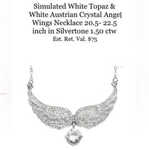 Simulated White Topaz & Austrian Crystal Angel Wing Necklace in Silverto…